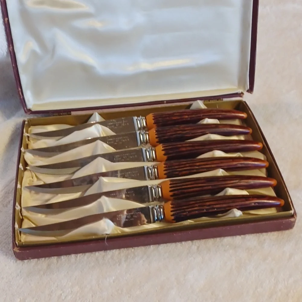 Regent Sheffield English stainless steel blades steak knives set of 6 fo stag